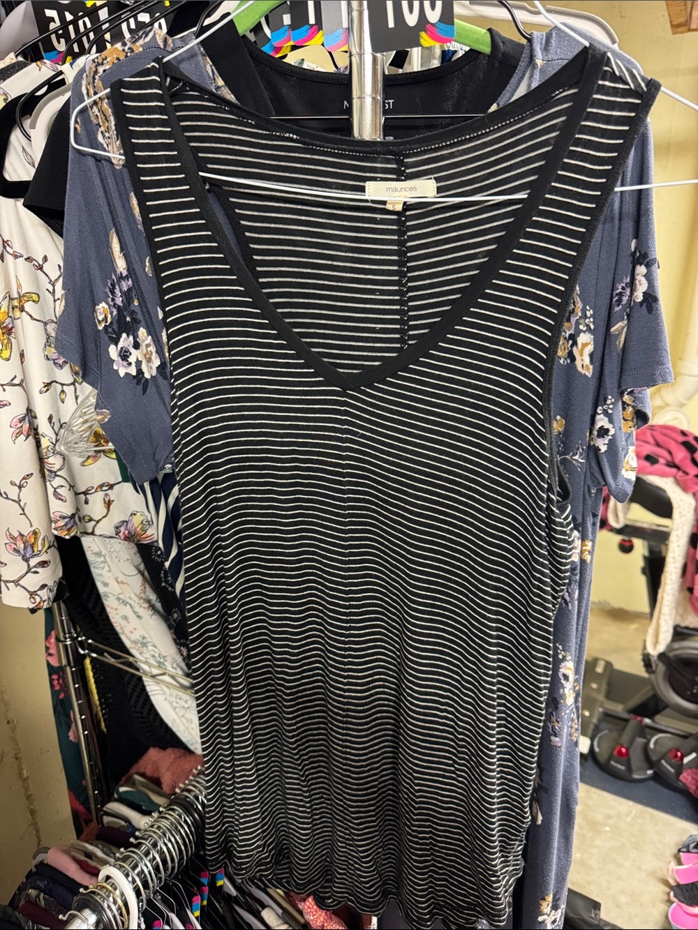 Maurices Black & White Striped V-Neck Sleeveless Tank